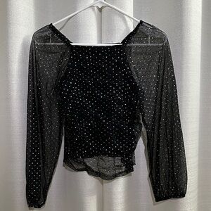 Zara Black Sheer Blouse with Dots